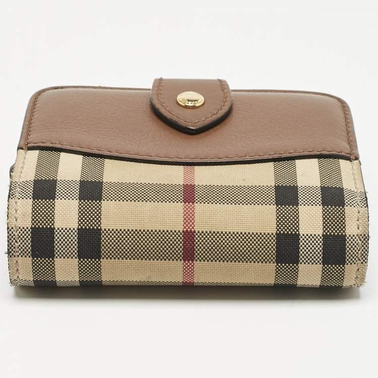 Pre Owned Burberry Beige/Brown Horseferry Check Canvas and Leather Finsbury Wallet