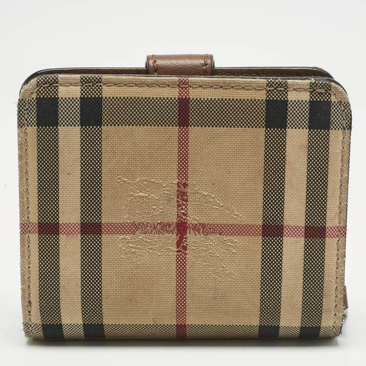 Pre Owned Burberry Beige/Brown Horseferry Check Canvas and Leather Finsbury Wallet