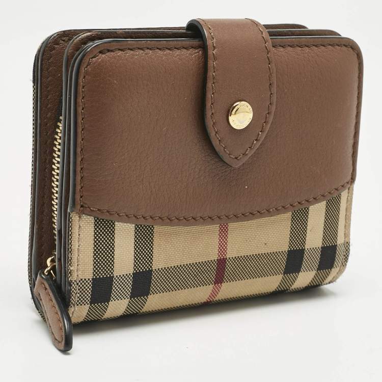 Pre Owned Burberry Beige/Brown Horseferry Check Canvas and Leather Finsbury Wallet