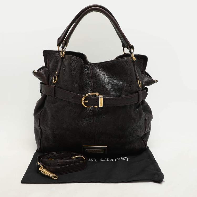 Pre Owned Burberry Brown Leather Belted Hobo