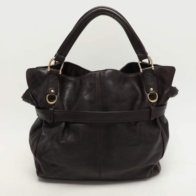Pre Owned Burberry Brown Leather Belted Hobo