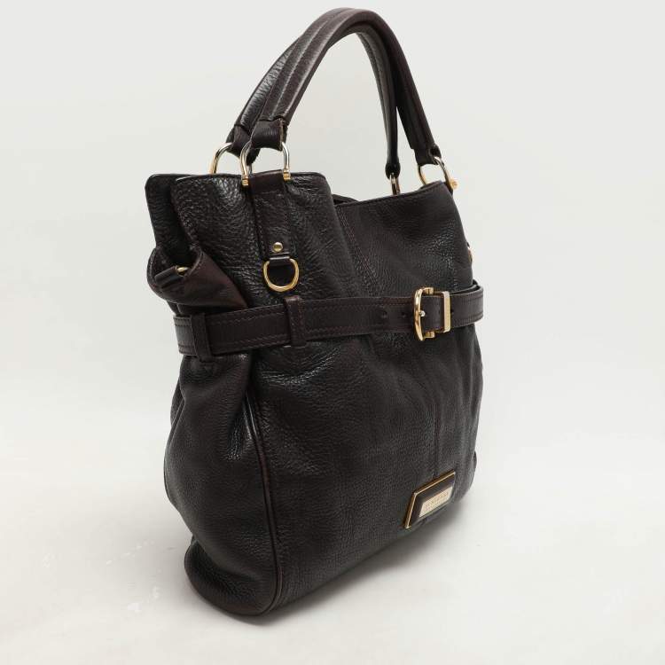Pre Owned Burberry Brown Leather Belted Hobo