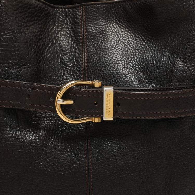 Pre Owned Burberry Brown Leather Belted Hobo