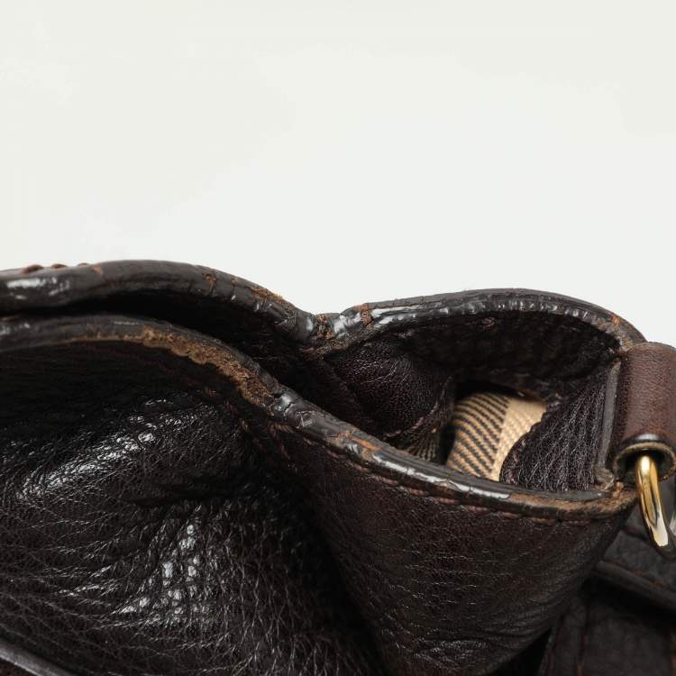 Pre Owned Burberry Brown Leather Belted Hobo