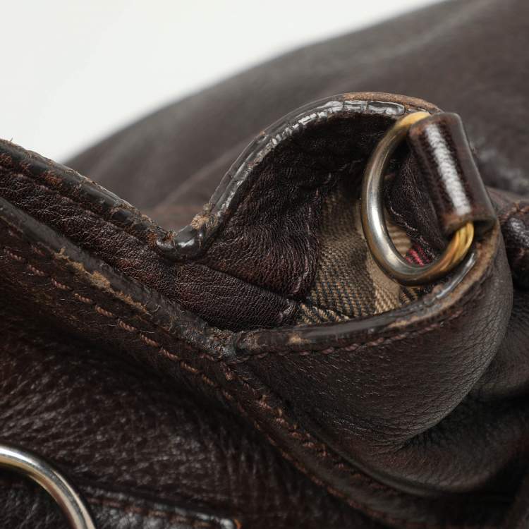 Pre Owned Burberry Brown Leather Belted Hobo