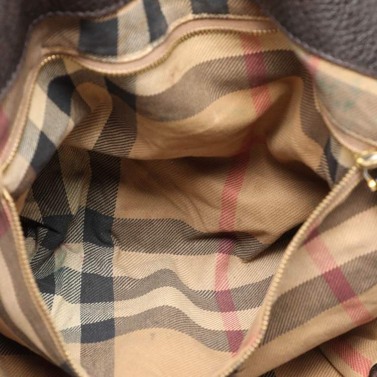 Pre Owned Burberry Brown Leather Belted Hobo