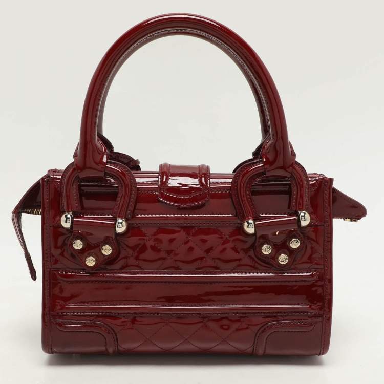 Pre Owned Burberry Red Quilted Patent Leather Manor Satchel