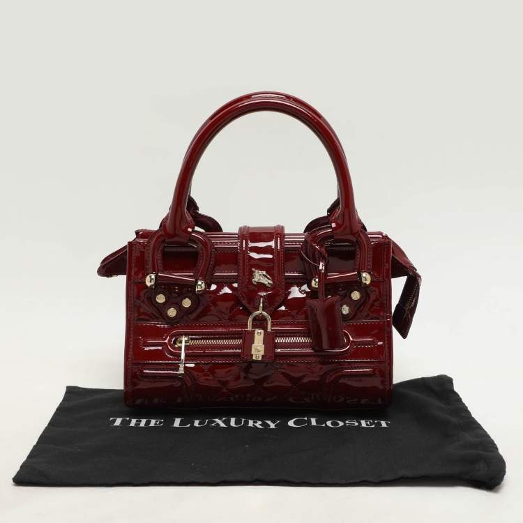 Pre Owned Burberry Red Quilted Patent Leather Manor Satchel