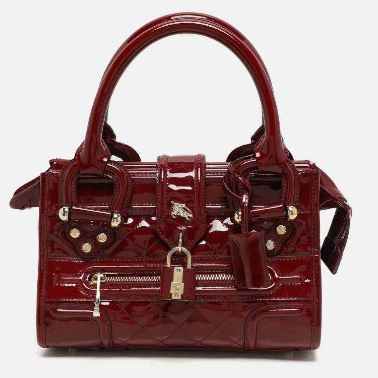 Pre Owned Burberry Red Quilted Patent Leather Manor Satchel