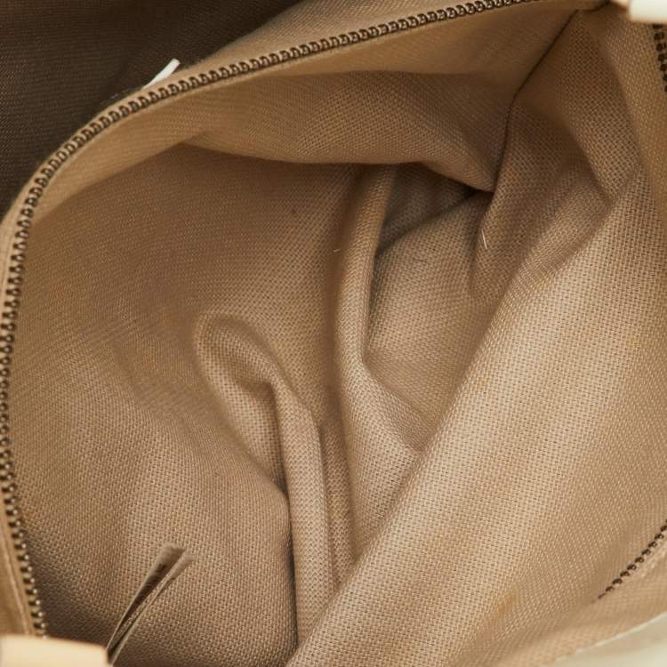 Pre Owned Burberry White/Beige Check Patent Leather Bilmore Tote