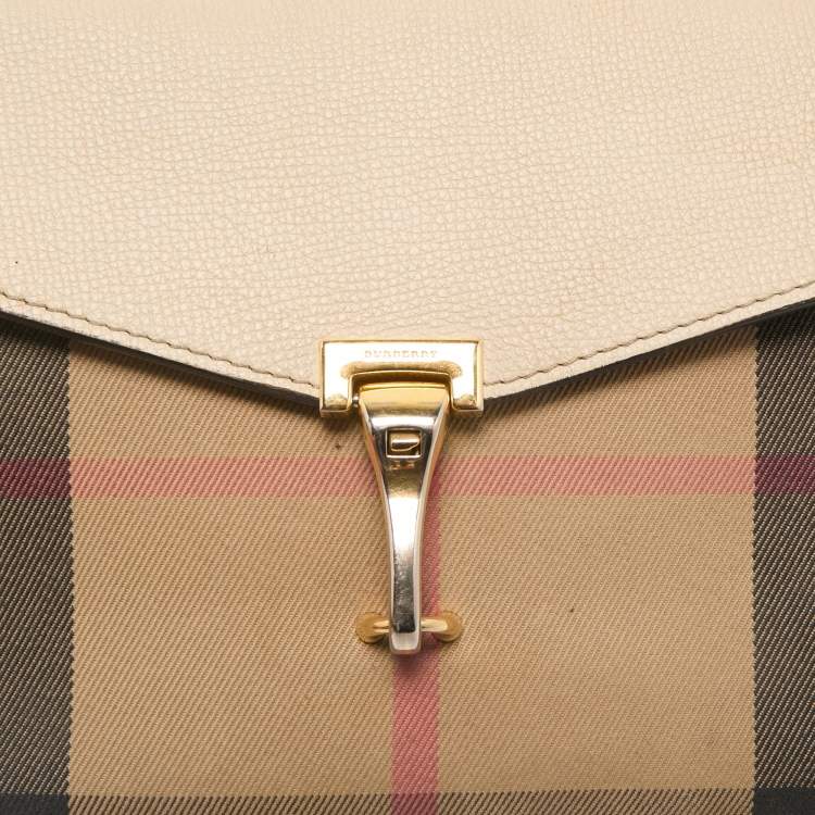 Pre Owned Burberry Cream/Brown House Check Canvas and Leather Macken Flap Crossbody Bag