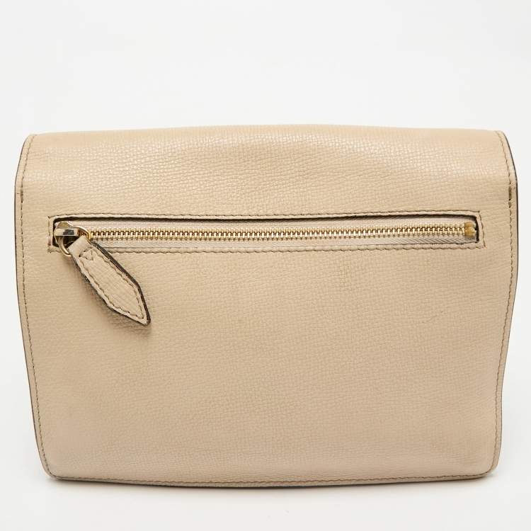Pre Owned Burberry Cream/Brown House Check Canvas and Leather Macken Flap Crossbody Bag