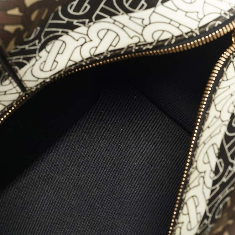 Pre Owned Burberry Brown TB Monogram Coated Canvas and Leather Cube Bowling Bag