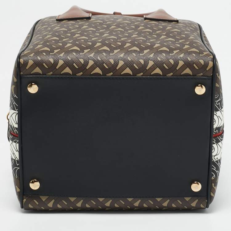 Pre Owned Burberry Brown TB Monogram Coated Canvas and Leather Cube Bowling Bag
