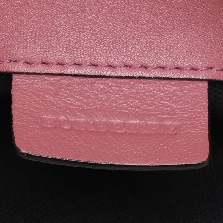 Pre Owned  Burberry Pink/Beige Leather and House Check Canvas Horseshoe Milton Crossbody Bag