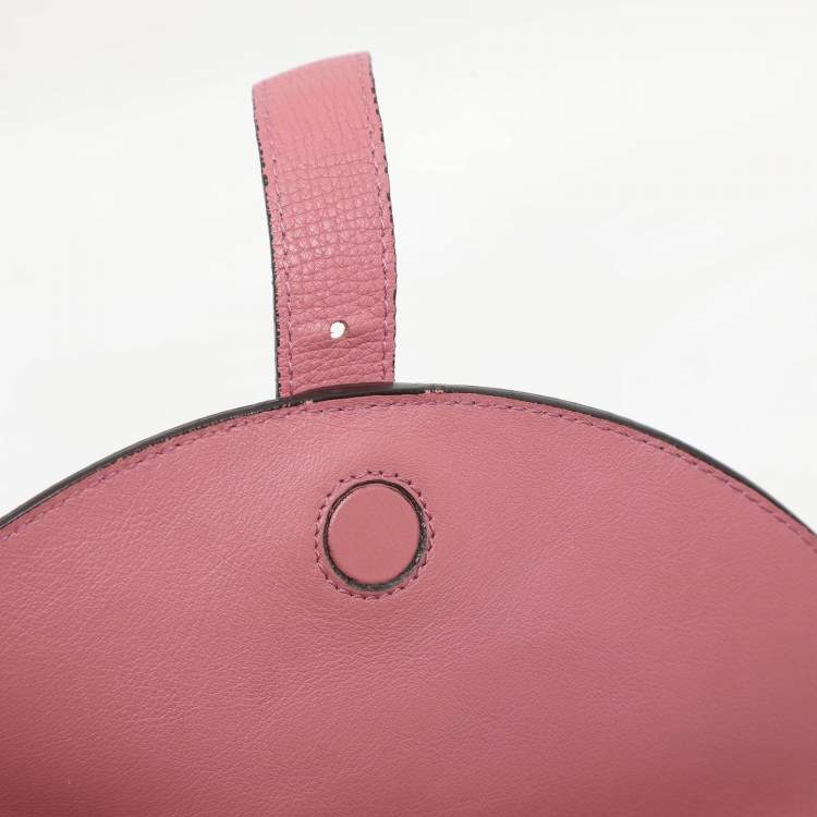Pre Owned  Burberry Pink/Beige Leather and House Check Canvas Horseshoe Milton Crossbody Bag