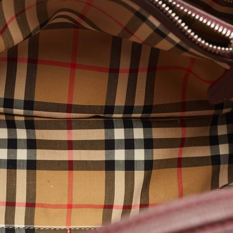 Pre Owned Burberry Burgundy Leather Medium Crimson Banner Tote