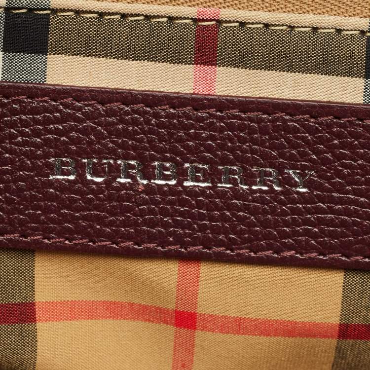 Pre Owned Burberry Burgundy Leather Medium Crimson Banner Tote
