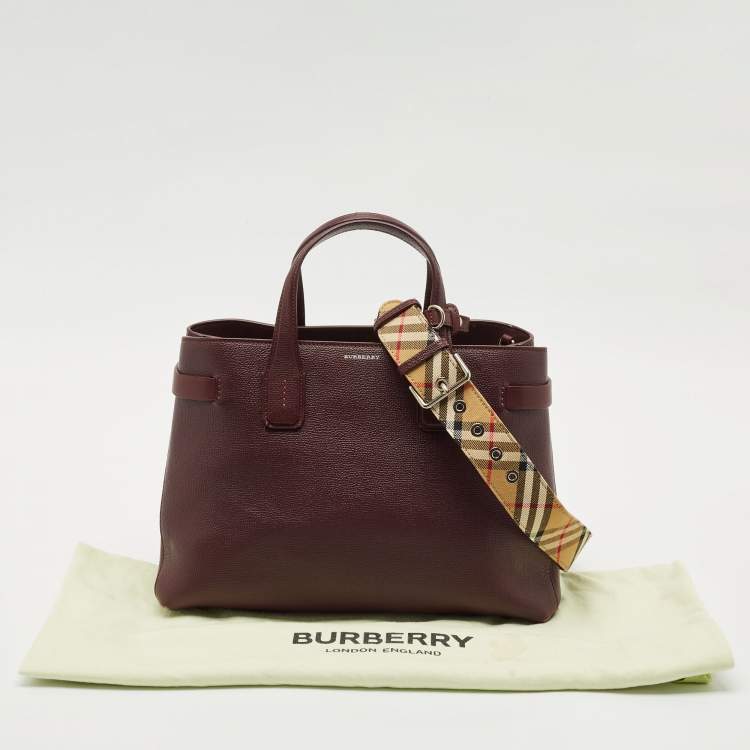 Pre Owned Burberry Burgundy Leather Medium Crimson Banner Tote
