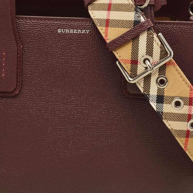Pre Owned Burberry Burgundy Leather Medium Crimson Banner Tote