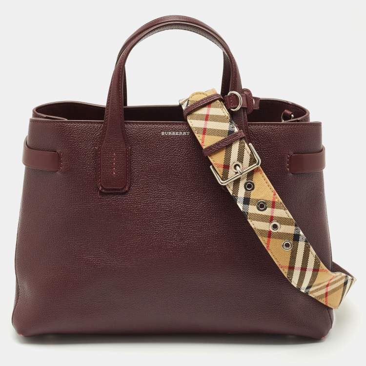 Pre Owned Burberry Burgundy Leather Medium Crimson Banner Tote