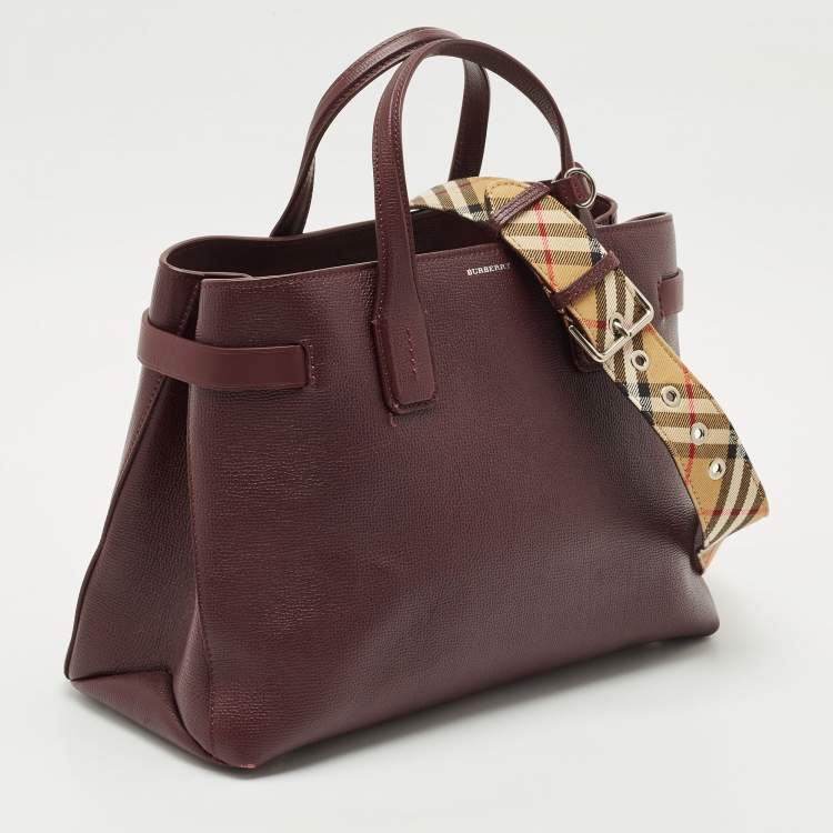 Pre Owned Burberry Burgundy Leather Medium Crimson Banner Tote