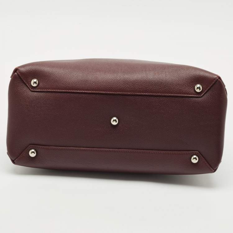 Pre Owned Burberry Burgundy Leather Medium Crimson Banner Tote