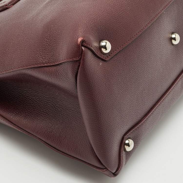 Pre Owned Burberry Burgundy Leather Medium Crimson Banner Tote