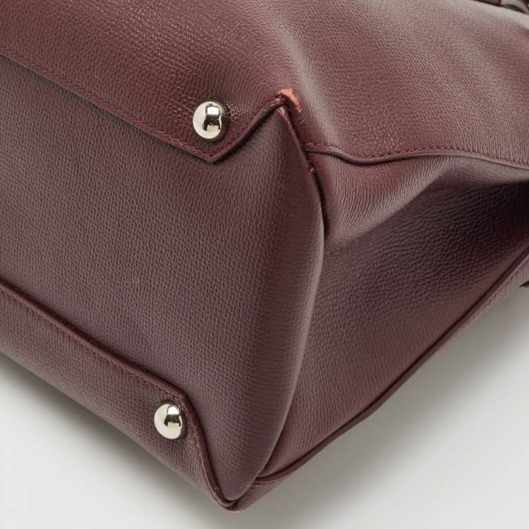 Pre Owned Burberry Burgundy Leather Medium Crimson Banner Tote