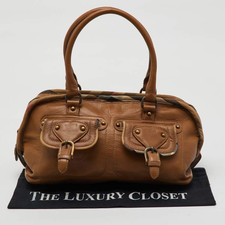 Pre Owned Burberry Brown Leather Double Pocket Satchel
