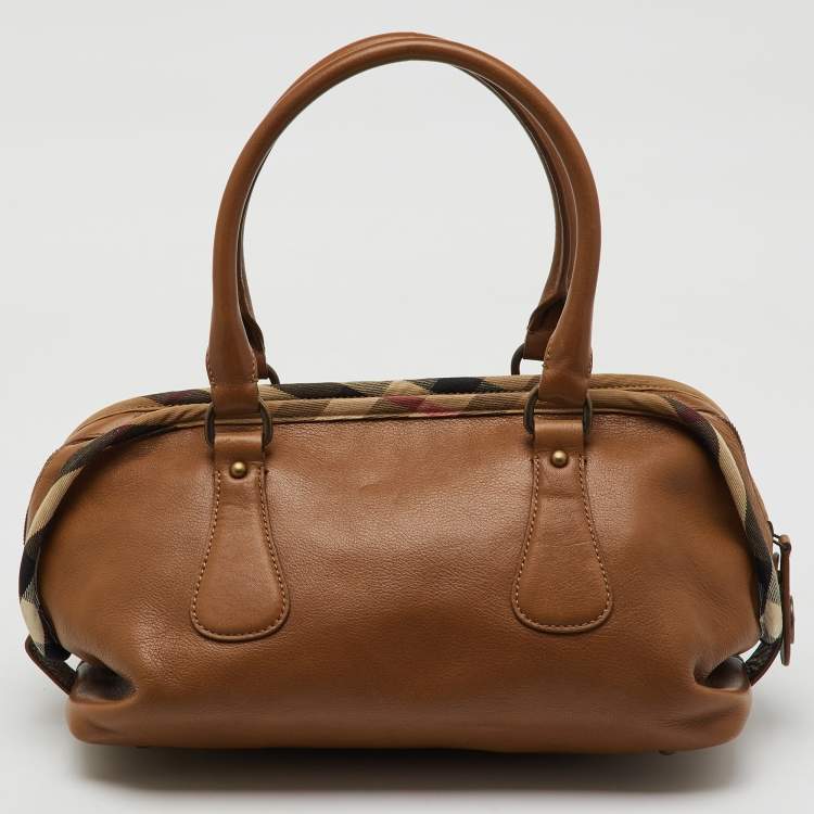 Pre Owned Burberry Brown Leather Double Pocket Satchel