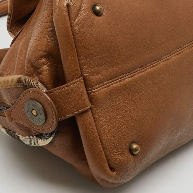 Pre Owned Burberry Brown Leather Double Pocket Satchel