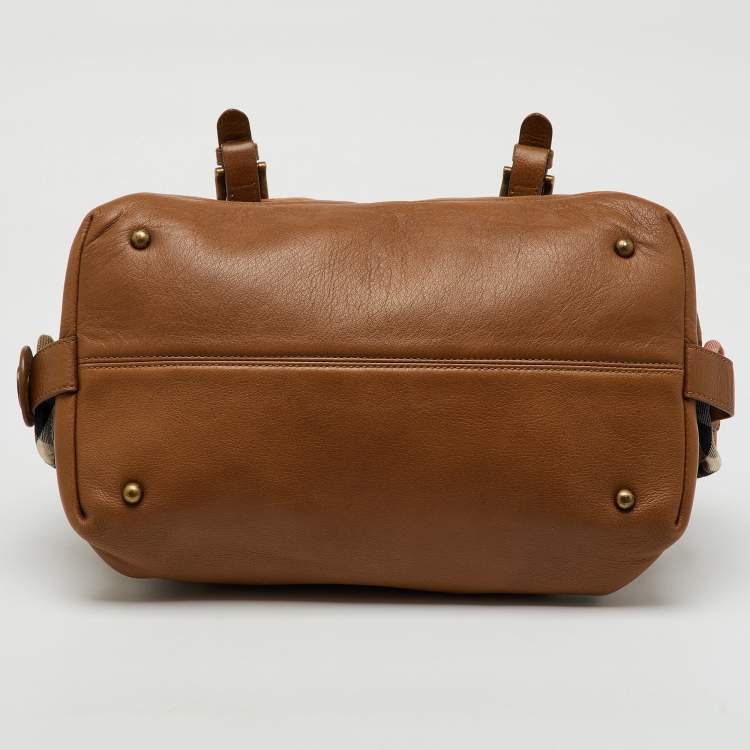 Pre Owned Burberry Brown Leather Double Pocket Satchel