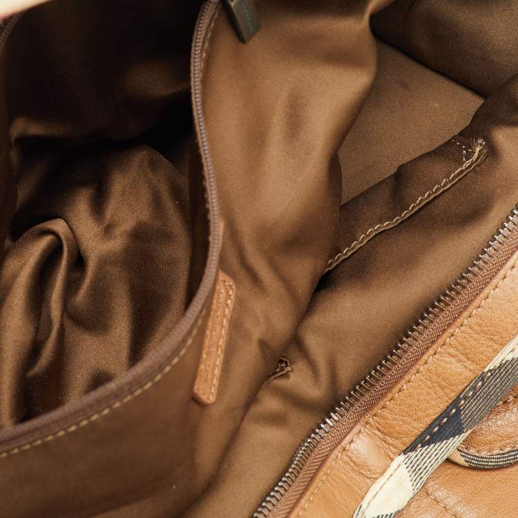 Pre Owned Burberry Brown Leather Double Pocket Satchel