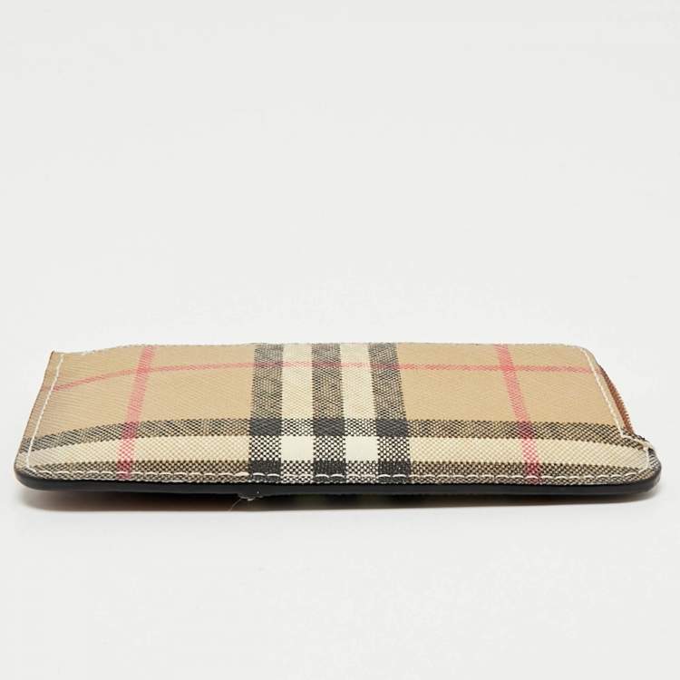 Pre Owned Burberry Brown/Beige House Check Coated Canvas and Leather Zip Card Case