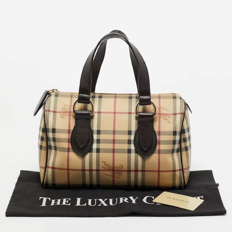 Pre Owned Burberry Beige/Brown Haymarket Check PVC and Leather Chester Boston Bag