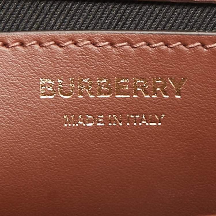Pre Owned Burberry Dark Birch Brown Giant E-Check Canvas and Leather Note Crossbody Bag