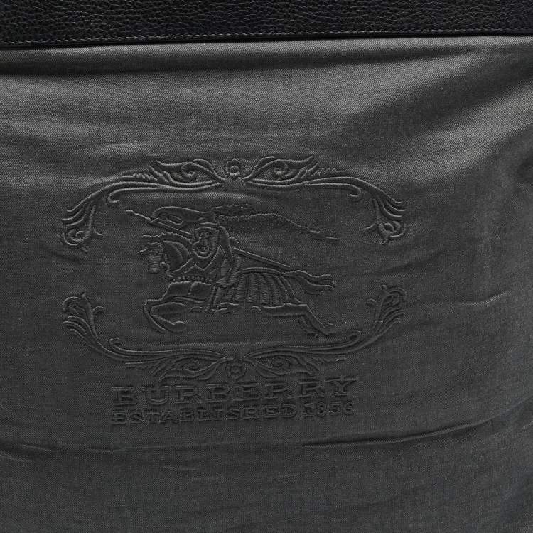 Pre Owned Burberry Black/Grey Logo Embroidered Fabric and Leather Flat Tote