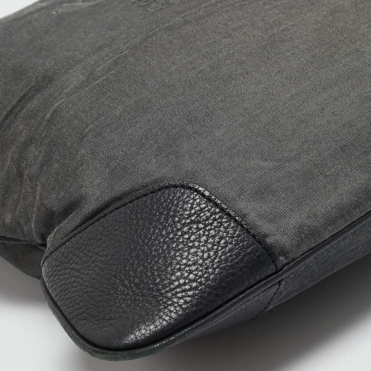 Pre Owned Burberry Black/Grey Logo Embroidered Fabric and Leather Flat Tote