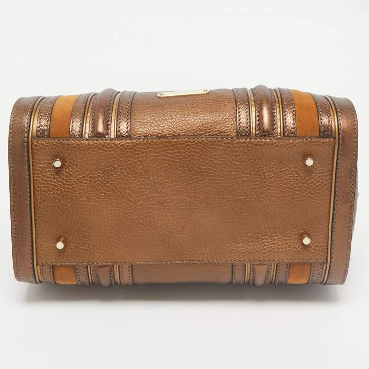Pre Owned Burberry Metallic Leather and Suede Alchester Bowler Bag