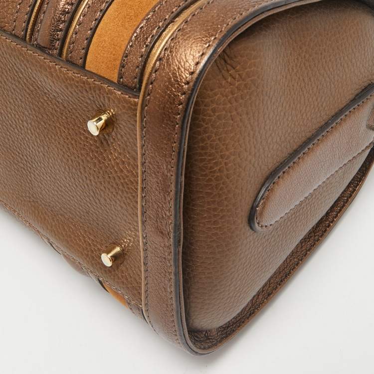 Pre Owned Burberry Metallic Leather and Suede Alchester Bowler Bag