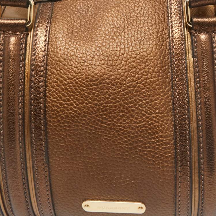 Pre Owned Burberry Metallic Leather and Suede Alchester Bowler Bag