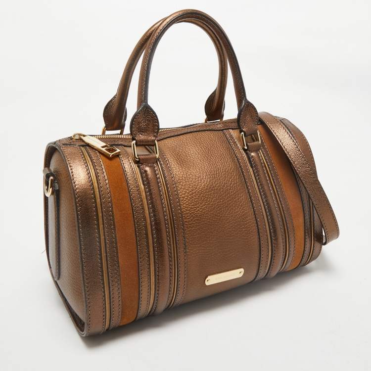 Pre Owned Burberry Metallic Leather and Suede Alchester Bowler Bag