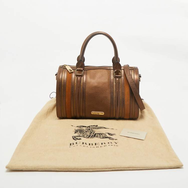 Pre Owned Burberry Metallic Leather and Suede Alchester Bowler Bag