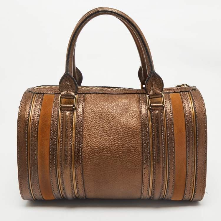 Pre Owned Burberry Metallic Leather and Suede Alchester Bowler Bag