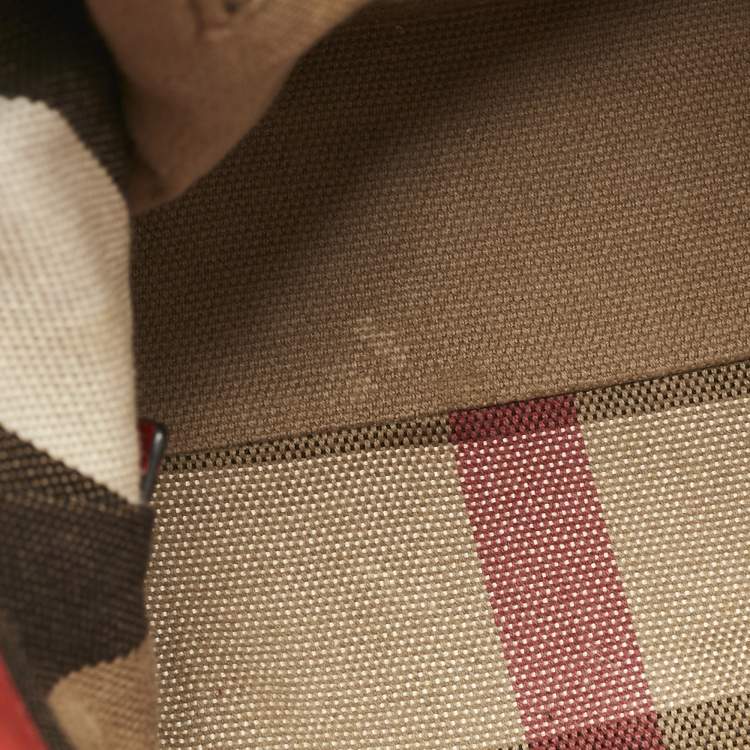 Pre Owned Burberry Red Leather and House Check Canvas Small Brit Maidstone Peek Bag