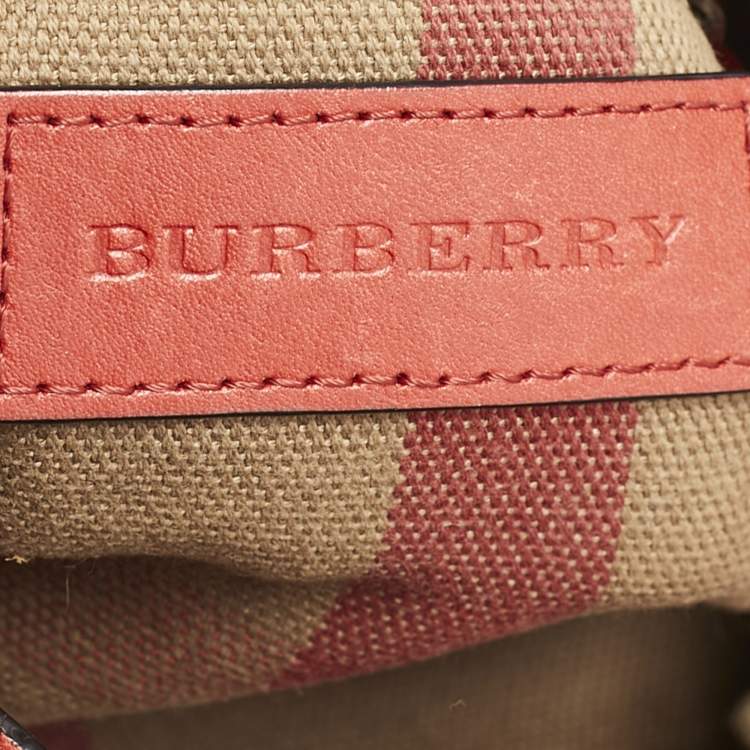 Pre Owned Burberry Red Leather and House Check Canvas Small Brit Maidstone Peek Bag
