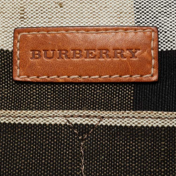 Pre Owned Burberry Brown/Beige House Check Canvas Leather Susanna Bucket Bag