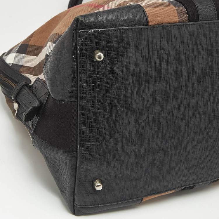 Pre Owned Burberry Brown/Black House Check Canvas and Leather Duffel Bag
