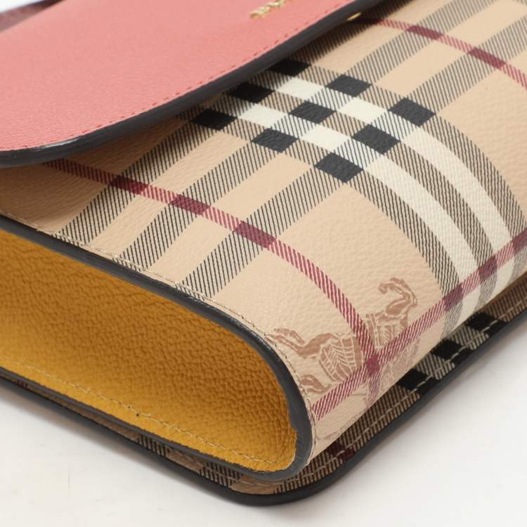 Pre Owned Burberry Pink/Beige Haymarket PVC and Leather Loxley Crossbody Bag
